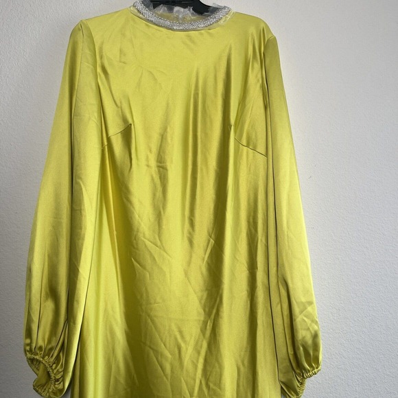 New never used Ieena Mac Duggal Chartreuse Satin Long Blouson Slv Gown s… - Picture 5 of 16